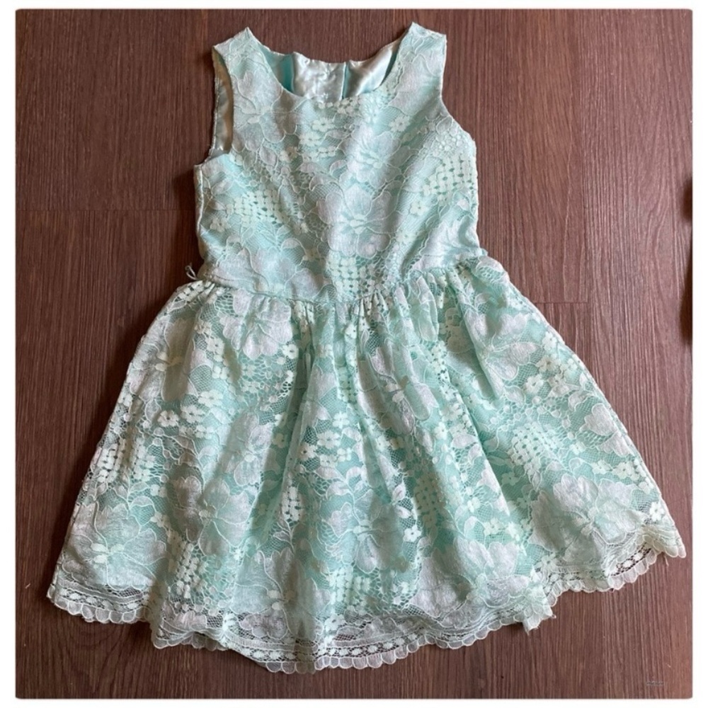 Girls Mint Lace Party Dress